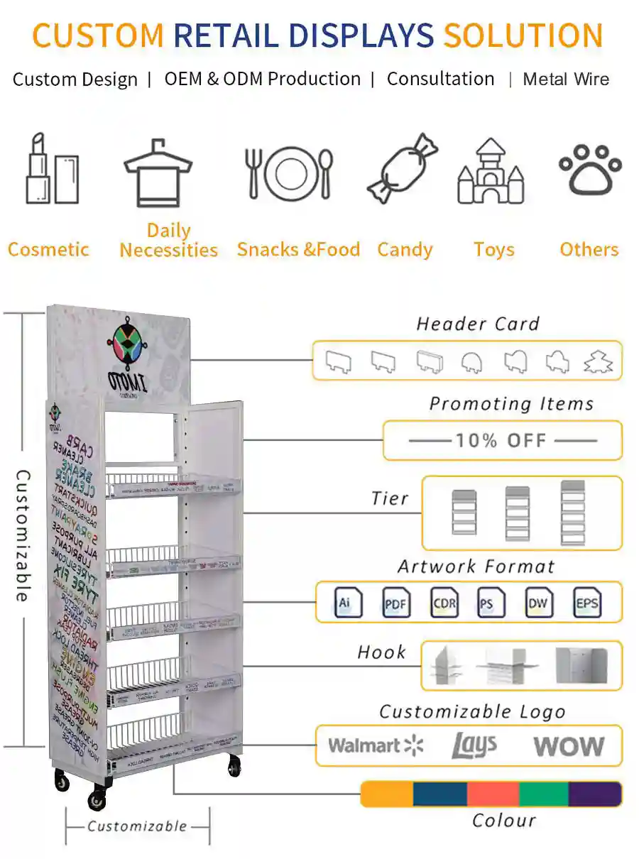 Modern Heavy Duty Metal Display Rack Customized Iron Wire for Retail Store Brand Supermarket Popular Marketing