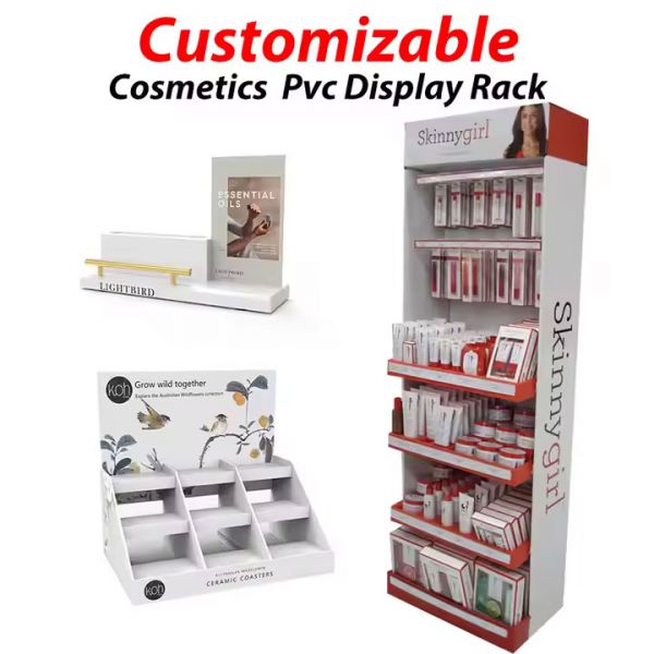 POP Custom pvc Plastic Display Shelf Rack PVC Floor Display Stand Carton Paper Design