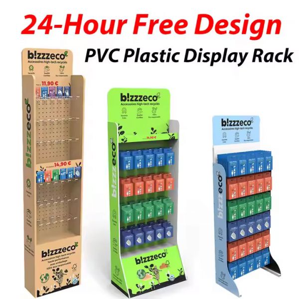 POP Custom pvc Plastic Display Shelf Rack PVC Floor Display Stand Carton Paper Design