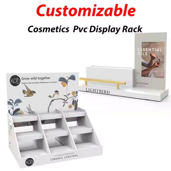 POP Custom pvc Plastic Display Shelf Rack PVC Floor Display Stand Carton Paper Design